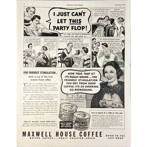 Maxwell House Coffee "For Friendly Stimulation" Vintage Print Ad 1936
